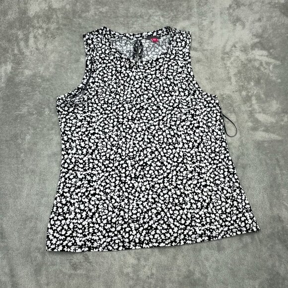 Vince Camuto Black & White Floral Sleeveless Blouse S Polyester/Spandex 6210 - Picture 1 of 7